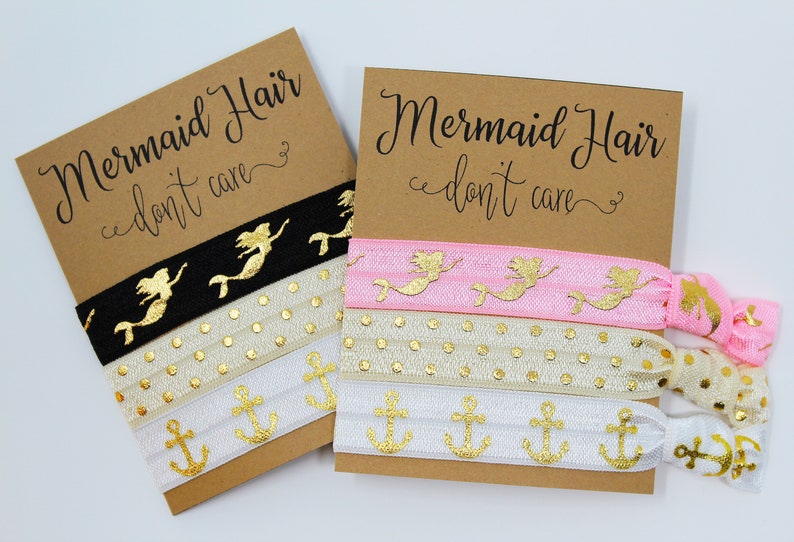 Mermaid Hair Don't Care Hair Ties, Elastic Hair Ties, Elastic Wristbands, Party Favors, Wedding Favors, Bachelorette Favors, Hair Tie Favors image 1