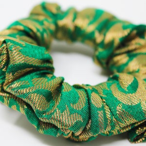 Slim Green Print Hair Scrunchie, Scrunchy, Top Knot, Hair Tie, Gentle Hair Elastic, Hair Accessory, Gift, Handmade, One Hair Scrunchie