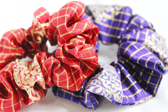 Golden Plaid Hair Scrunchies Scrunchy Red Purple Hair Etsy