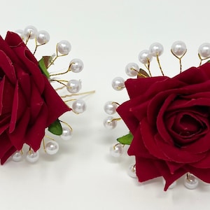 Flower hair pin,bridal hair pin,rose pearl clip,bridal hair clip,wedding flowers hair pins,bridesmaid gift,valentines gift.