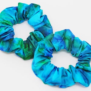 Blue Green Tie Dye Hair Scrunchie, Hair Scrunchy, Hair Ties, Top Knot, Hair Accessories, Gift Set, Favors, One Hair Scrunchie, Handmade