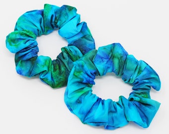 Blue Green Tie Dye Hair Scrunchie, Hair Scrunchy, Hair Ties, Top Knot, Hair Accessories, Gift Set, Favors, One Hair Scrunchie, Handmade