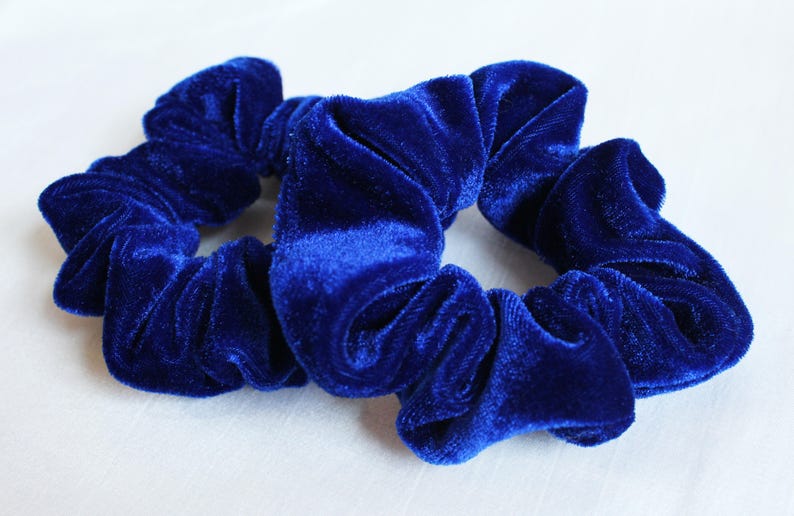 Blue Velvet Hair Scrunchies - Elastic Hair Ties - wide 3