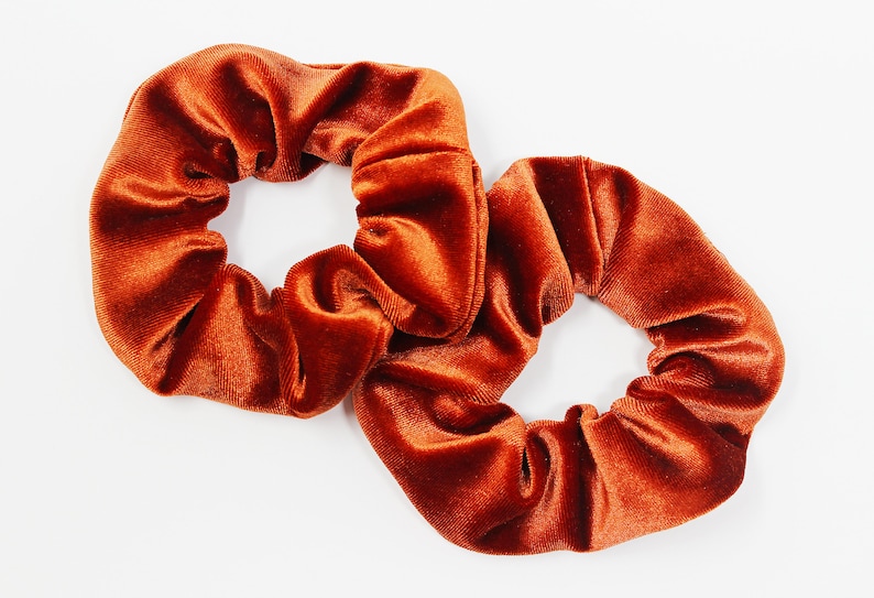 Rust Velvet Hair Scrunchie, Hair Tie, Gentle Hair Elastic, Hair Accessory, Handmade Favor/Gifts, One Hair Scrunchie image 1