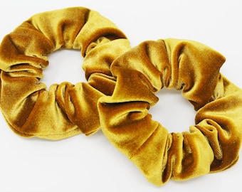 Mustard Velvet Hair Scrunchie, Hair Tie, Gentle Hair Elastic, Hair Accessories and Handmade Favors or Gifts, One Hair Scrunchie