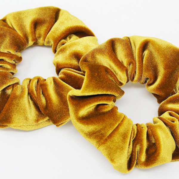 Mustard Velvet Hair Scrunchie, Hair Tie, Gentle Hair Elastic, Hair Accessories and Handmade Favors or Gifts, One Hair Scrunchie