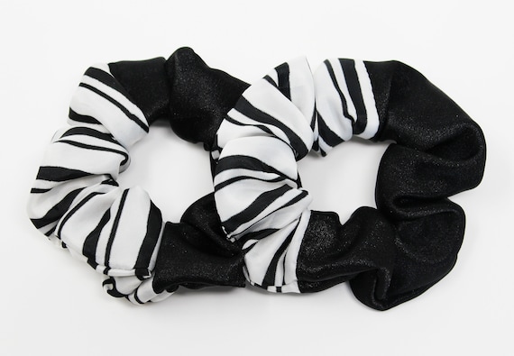 Black White Stripe Satin Hair Scrunchie Hair Tie Gentle Etsy