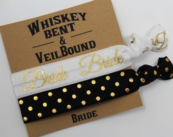 Whiskey Bent and Veil Bound Bride Hair Ties, Bachelorette Favors, Elastic Wrist Bands/Bracelets, Bachelorette Party Favors