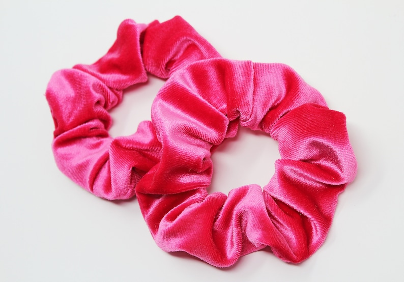 Hot Pink Velvet Hair Scrunchie Hair Tie Gentle Hair Elastic image 1