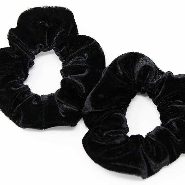 Black Velvet Hair Scrunchie, Hair Tie, Gentle Hair Elastic, Hair Accessories and Handmade Favors or Gifts, ONE Hair Scrunchie