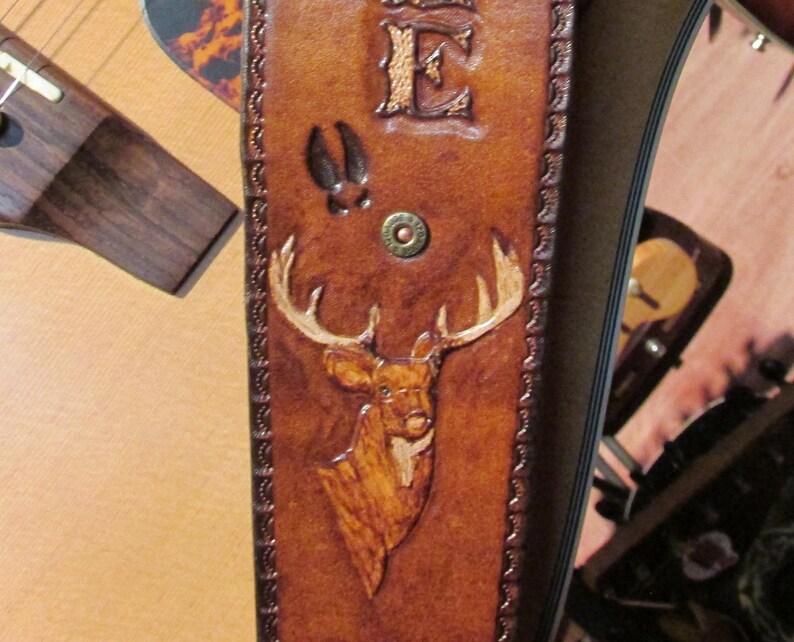 Custom Hand Tooled Leather Guitar Strap Deer Deer Tracks Etsy