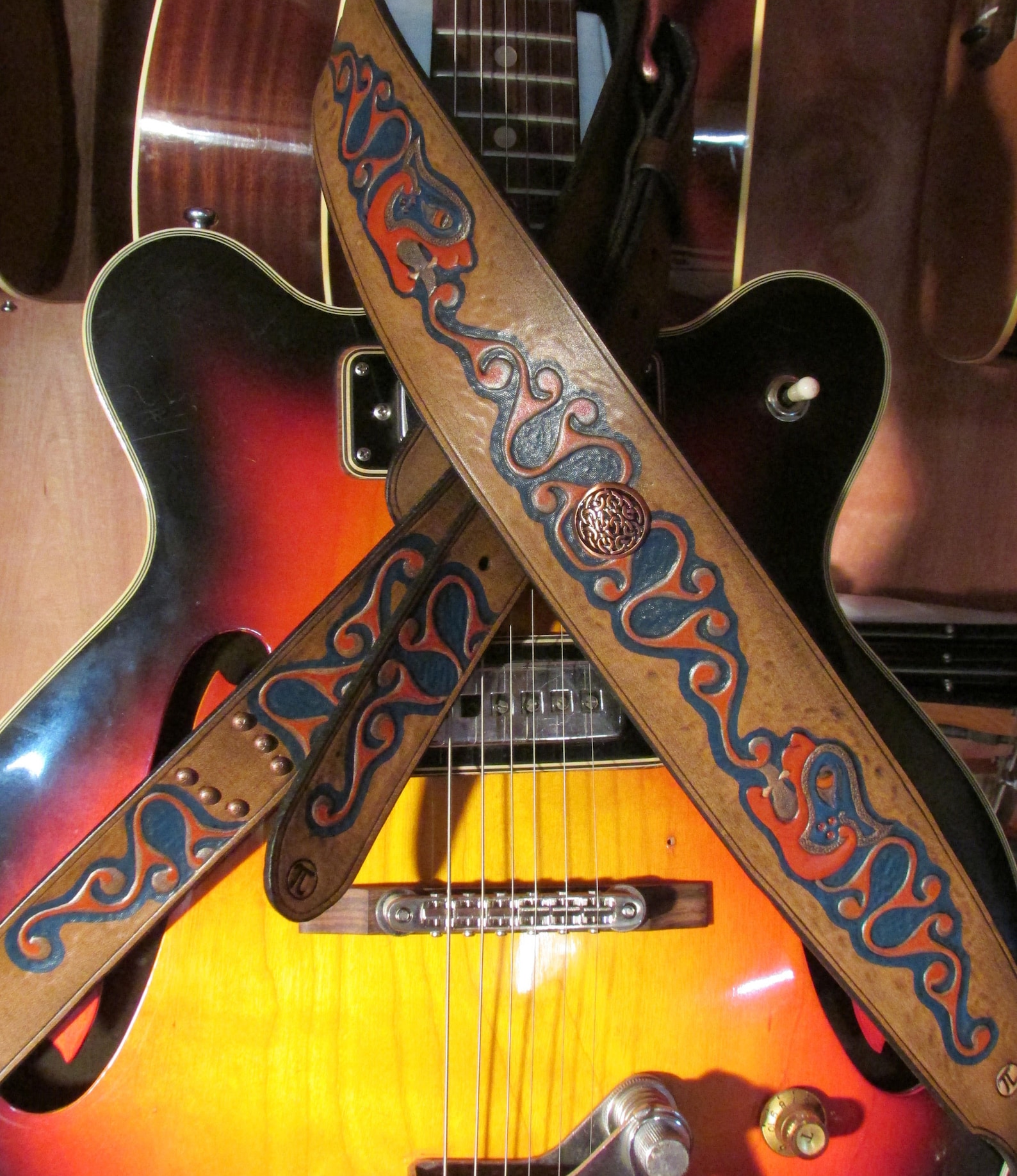 Custom Hand Tooled Leather Guitar Strap Buckle Adjustment Etsy