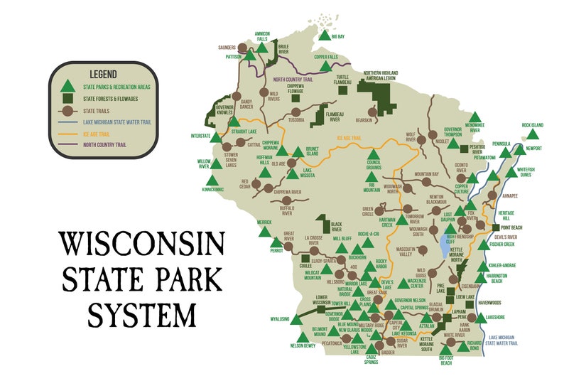 Wisconsin State Parks System Scratch off Bucket List 12x18 Etsy