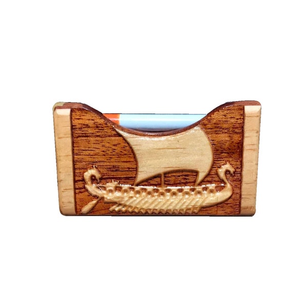 Carved Viking Ship Dugout Box - Solid Mahogany and Maple Hardwood - 3" Bat Included - Great Gift Idea - Free Shipping