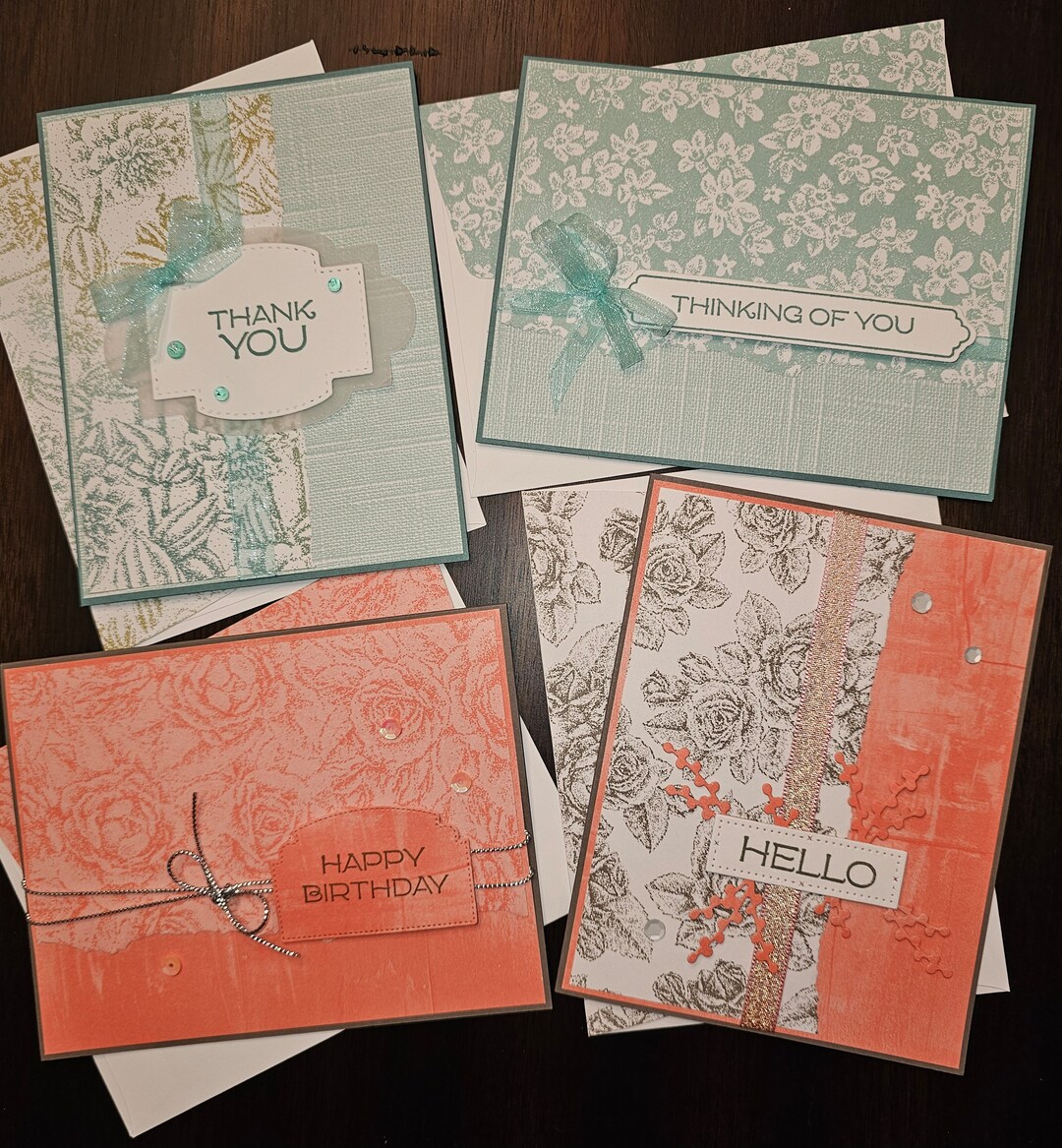 Handmade Floral Designs - Set of 4 - Greeting Cards With Various ...
