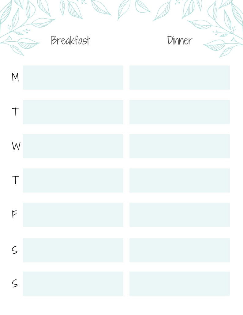Weekly Meal Planner Printable Menu Planner Template Breakfast and ...