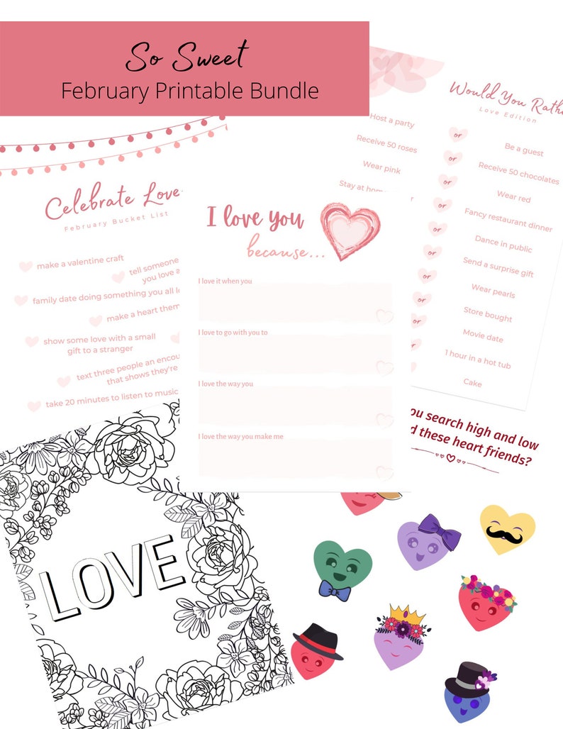 Valentines Printables February Printable Love Coloring - Etsy