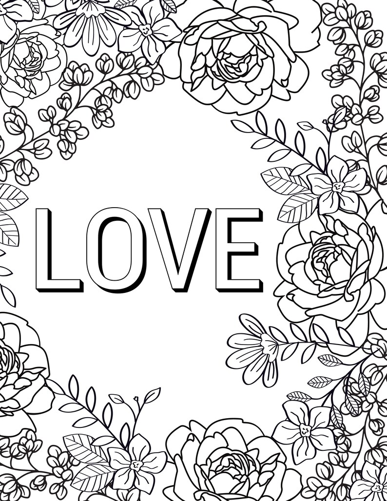 Valentines Printables February Printable Love Coloring - Etsy