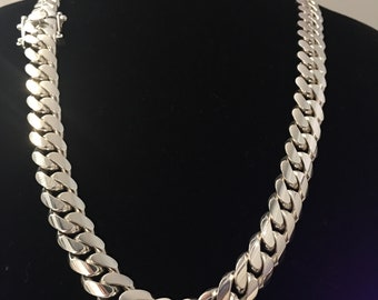 12 mm, 24 tum, 925 rent silverhalsband med kubansk länk, handgjort