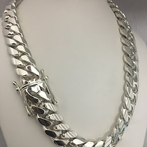 19mm 23inch, hand made pure solid 999 silver Cuban link necklace