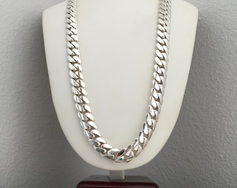 14 mm 999 rent massivt silverhalsband med kubansk länk och 61 cm hänge