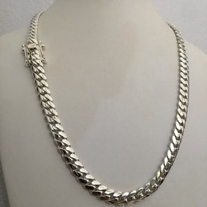 8mm,22 inches 999 pure solid silver hand made cuban link chain with sapphire