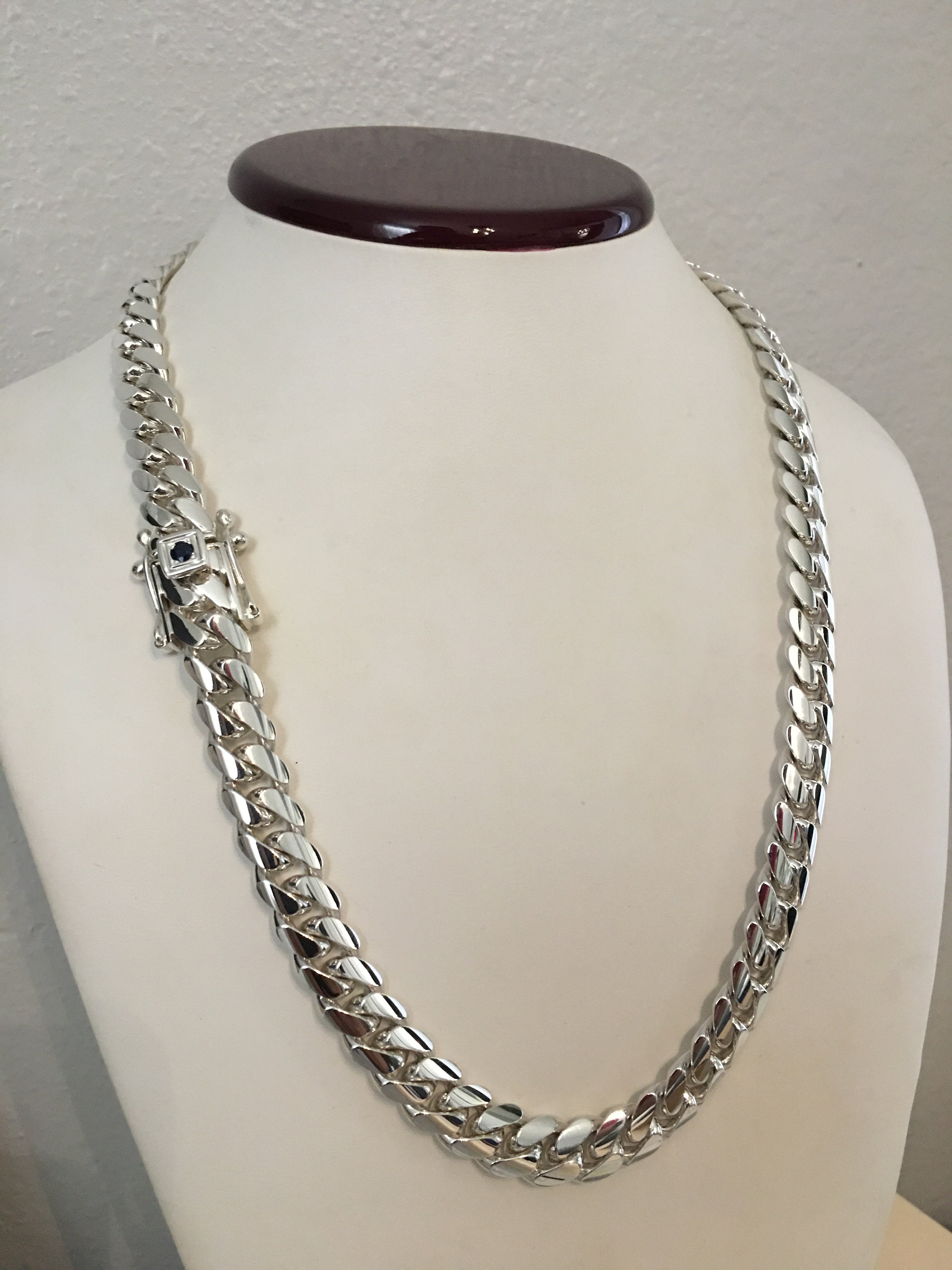 9mm, 22inch, 999 Pure Solid Silver Hand Made Cuban Link Chain