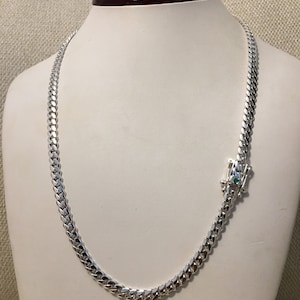 6mm 19 inch hand made cuban link 999 pure solid silver with (Real Emerald)
