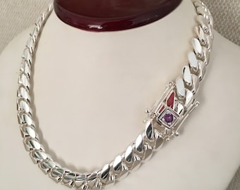 14 mm 18,5 inch handgemaakte Cubaanse schakelketting van 999 puur massief zilver met echte amethist