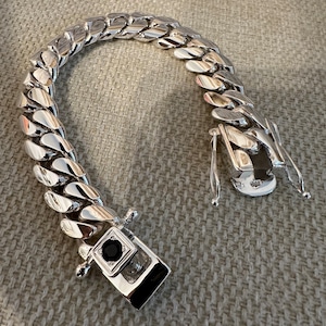 14mm 8inch cuban link bracelet, 5mm real blue sapphire