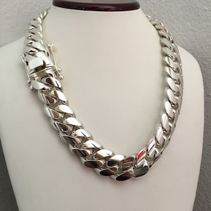 25mm 20 inch hand made pure solid 999 silver Cuban link necklace shippin in two days