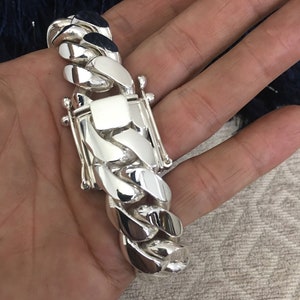 20 mm 8,5 Zoll großes, handgefertigtes kubanisches Gliederarmband aus reinem, massivem 999er Silber.