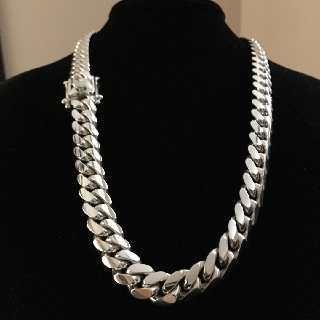 Gus Villa 14mm 14k Cuban Link Chain 14mm,30inchs,solid Silver Hand