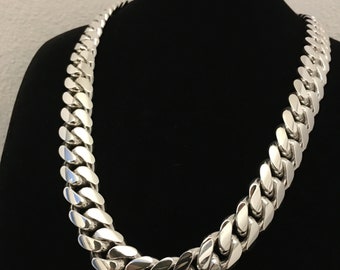 17 mm 26 tum handgjord kubansk länk i rent massivt silver 999