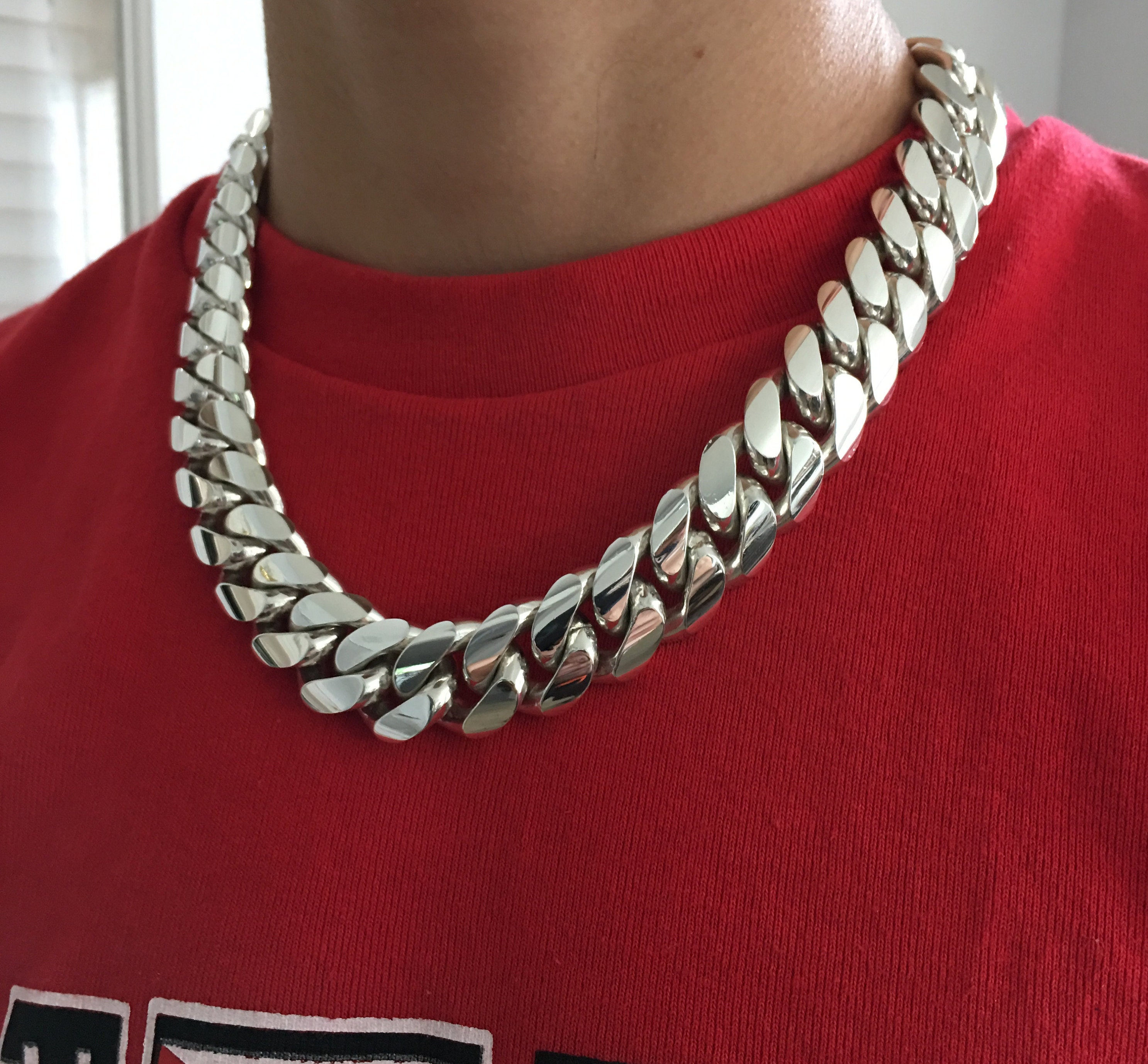 19mm 20inch Hand Made Pure Solid 999 Silver Cuban Link Necklace Etsy