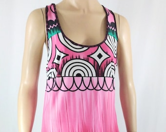 Vintage Geo Abstract Maxi Dress, Pink Blue Black, Size L