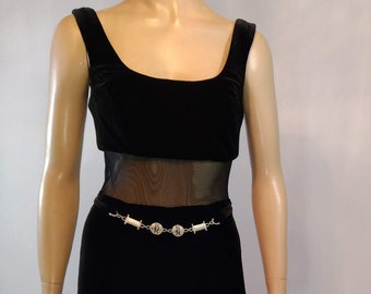 Vintage Black Velvet Jumpsuit: 80s/90s Sleeveless One Piece, Size 6