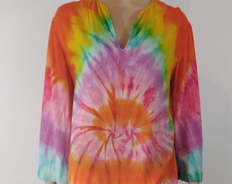 Vintage Dharma Trading Tie Dye Rayon Top, Pastel Long Sleeve, Size S