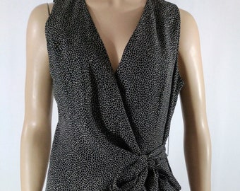 Vintage Sleeveless Wrap Dress: Black and White Polka Dot, Size 8