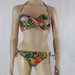 Floral Bikini Women&#39;s Swim Suit 2 Piece Bikini Orange Pink Green Hawaiian Gorgeous Glamorous Like New Vintage by AEROPOSTALE NYC Size XL