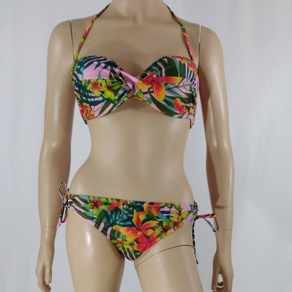 Floral Bikini Women's Swim Suit 2 Piece Bikini Orange Pink Green Hawaiian Gorgeous Glamorous Like New Vintage by AEROPOSTALE NYC Size XL