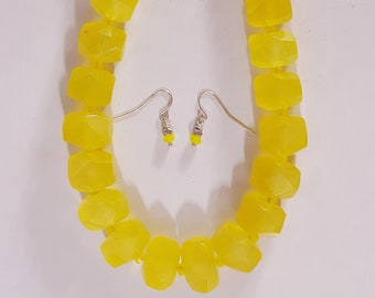 Handcrafted Lemon Quartz Necklace and Earrings Set