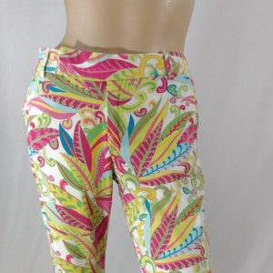 Colorful Pants Women&#39;s Tommy HILFIGER Pants Abstract Leaf Floral Textured 98% Cotton Stretchy Pockets Lux Like New Condition Vintage Size 4