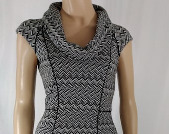 Vintage Geo Zigzag Dress - Black White Cowl Neck, Size 4