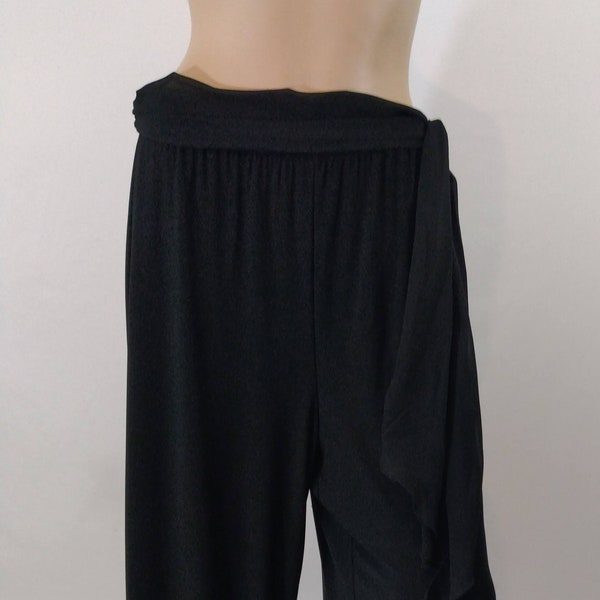 Women's Black Pants 80's 90's Black High Waist Elastic Waist Black Sash Stretchy Dressy Excellent Condition Vintage by RHONDA SHEAR Size XL
