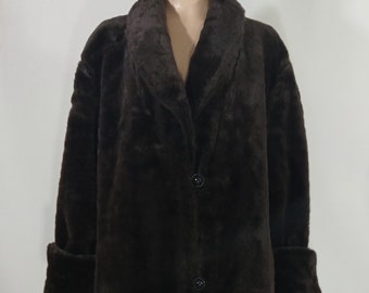 Reversible Faux Fur Overcoat, Leopard Lining, Vintage Size XL