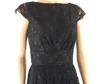 Black Lace Brocade Dress, Capped Sleeve Cocktail Party, Size 4