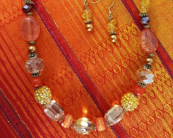 Handmade Beaded Necklace Earrings Set, Vintage Inspired Multicolor Jewelry