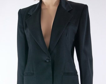 Tuxedo Women's Black Suit Blazer Skirt 2 Piece Long Sleeve Formal Highend Lux Couture Designer Like New Condition by DONCASTER TAILOR Size M