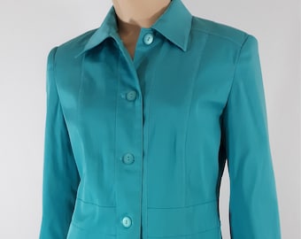 Fitted Blazer Jacket, Sky Blue, Size 6, Shoulder Pads